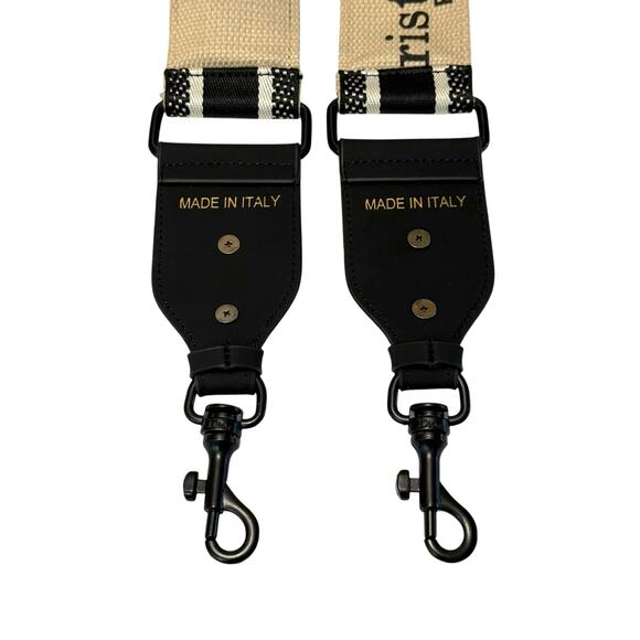 Christian Dior Paris Logo Shoulder Strap - Black & Tan Embroidered Canvas - Picture 5 of 6